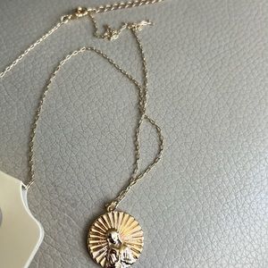 Blessed Mother gold tone necklace with cross earrings!  New.